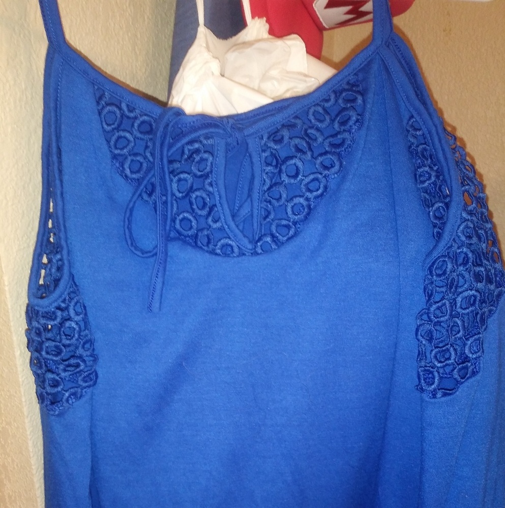 Blue off shoulder shirt
